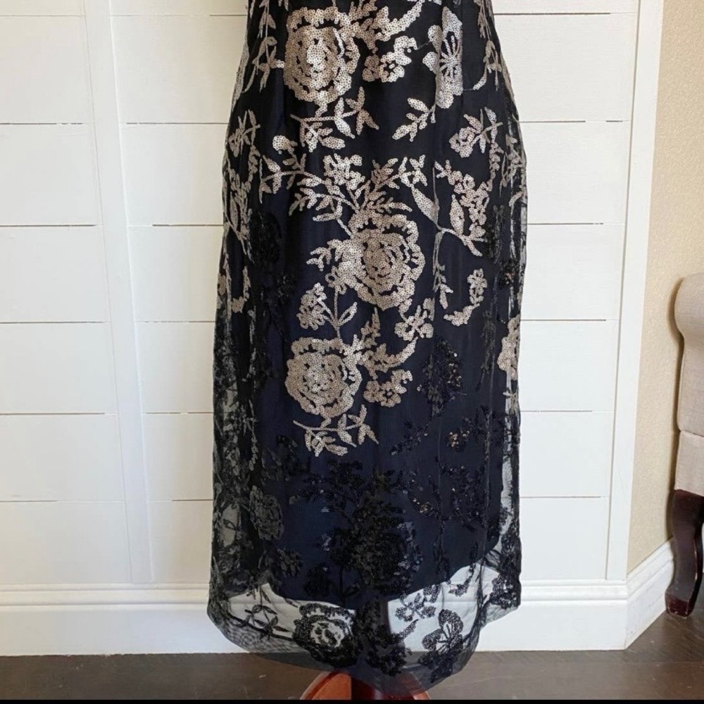 Sequined Embroidered V-Neck Cocktail Holiday‎ Party Midi Dress 8 Donna Riicco - Picture 10 of 15